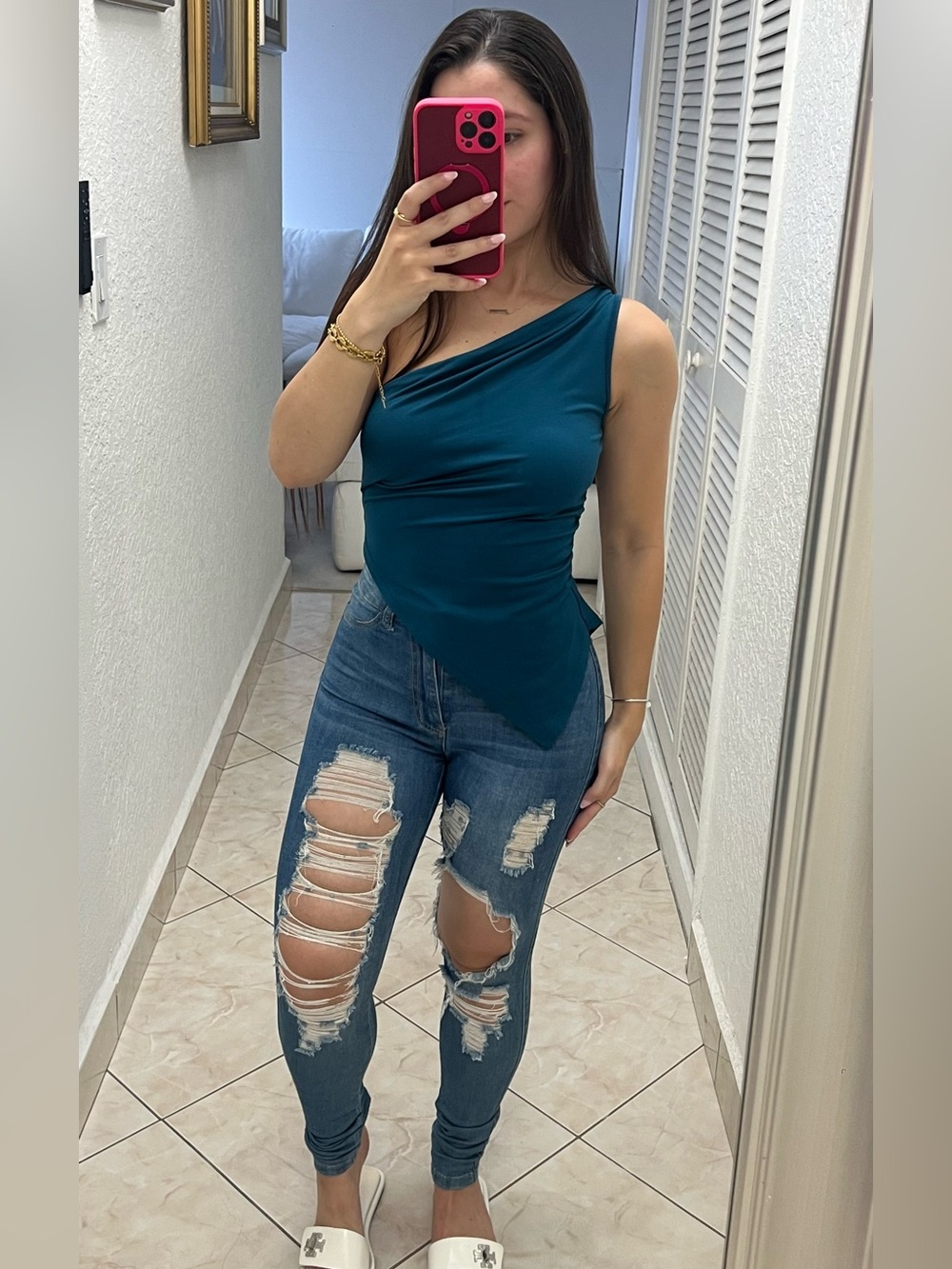 Fashion Nova Ripped Blue Skinny Jeans